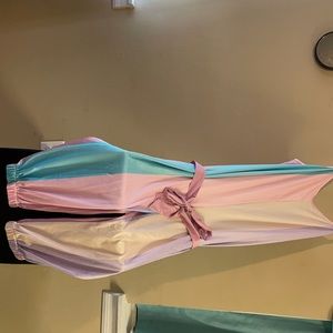Long pastel colors belted jumpsuit